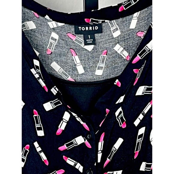 Torrid Dress 1 Babydoll Mini Sundress Button Tank Shift Lipstick Black Plus 1X - Picture 3 of 3